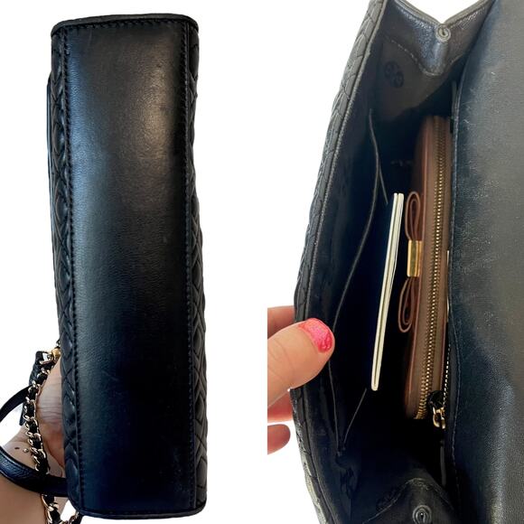 Tory Burch Fleming Leather Convertible Shoulder Bag Crossbody Black Chain Logo - Picture 7 of 14